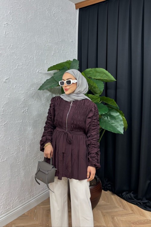 Nia Büzgülü Ceket Bordo