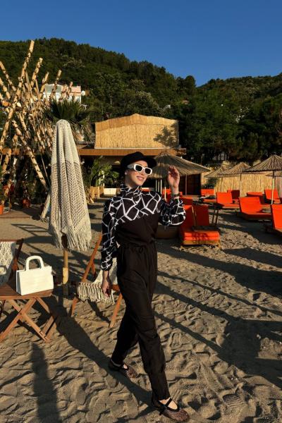 Noir Tesettür Tulum Mayo Beyaz Siyah