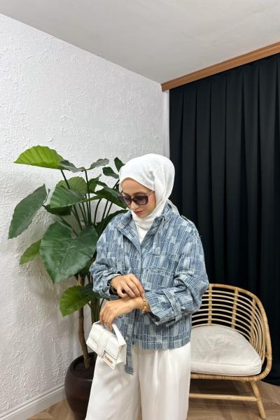 Nordella Çizgili Kot Ceket  Açık Mavi