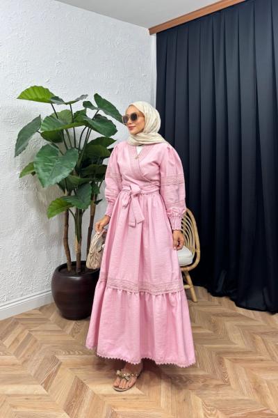 Nuvia Makrome Detaylı Etek Takım Pembe