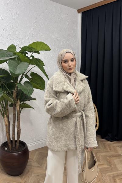 Olivo Dik Yaka Kaban Vizon