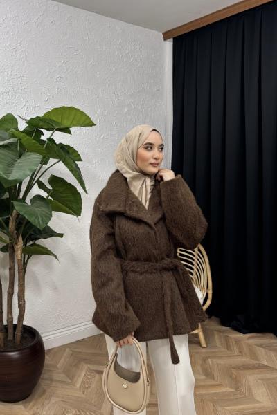 Olivo Dik Yaka Kaban Kahverengi