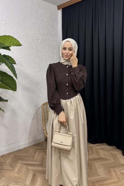 Ontra Etekli Elbise  Kahverengi