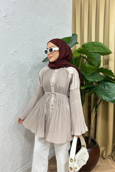 Özel Tasarım Piliseli Gömlek Bej