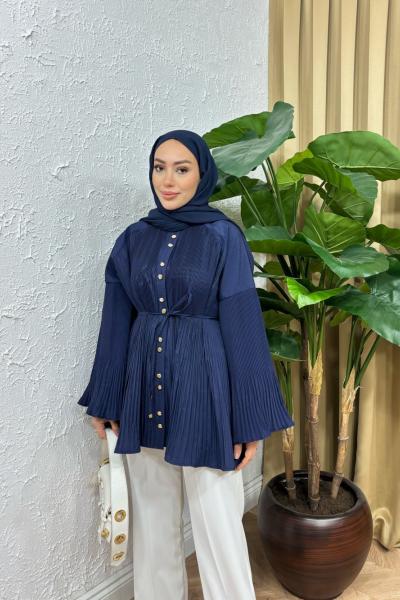 Özel Tasarım Piliseli Gömlek  Lacivert