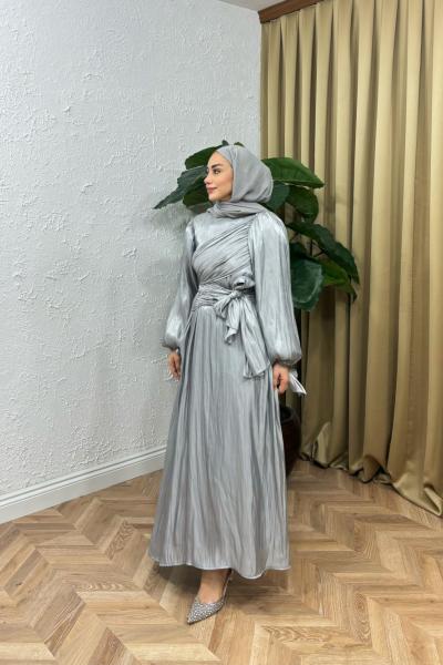 Parla Jakar Saten Elbise Gri