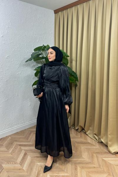 Parla Jakar Saten Elbise Siyah