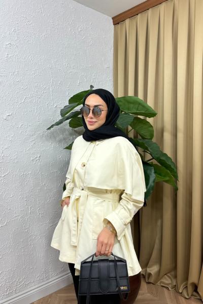 Pelerin Yaka Trençkot  Krem