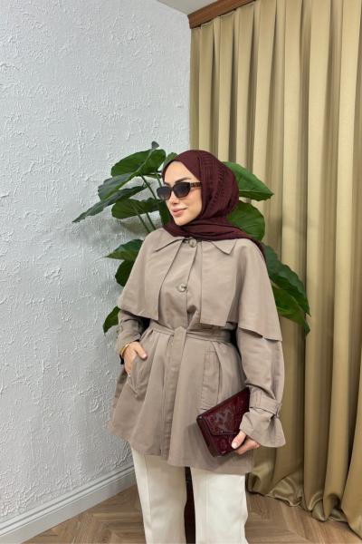 Pelerin Yaka Trençkot Vizon