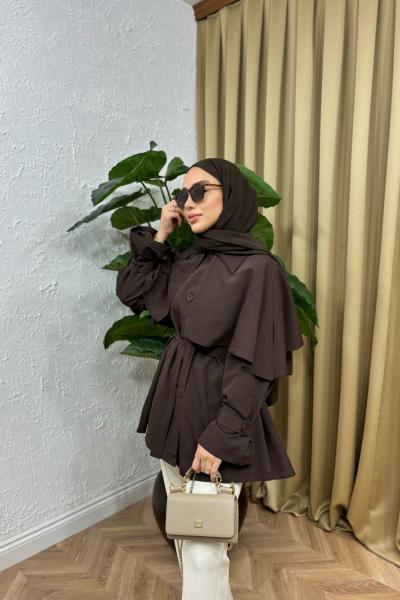 Pelerin Yaka Trençkot Acı Kahve