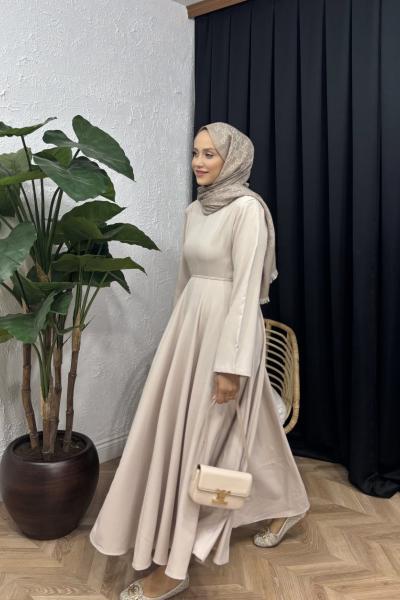 Prenses Pamuklu Elbise Bej