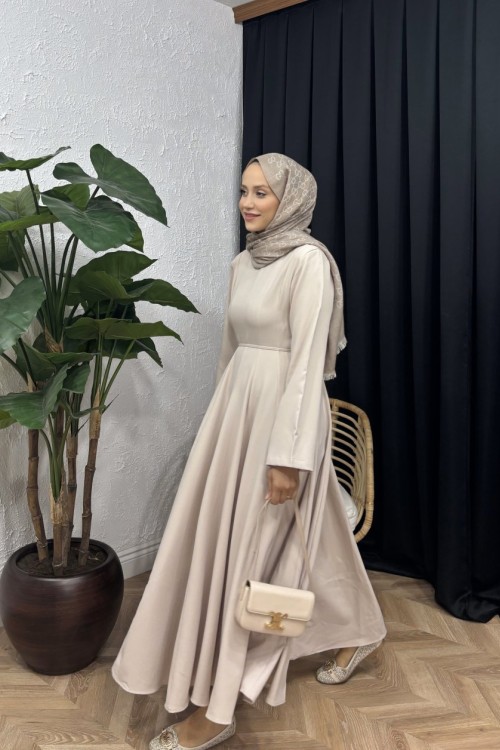 Prenses Pamuklu Elbise Bej