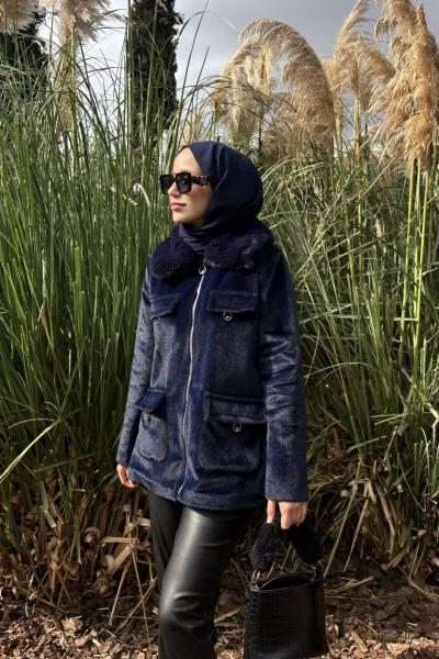 Raen Kürklü Kaşe Lacivert