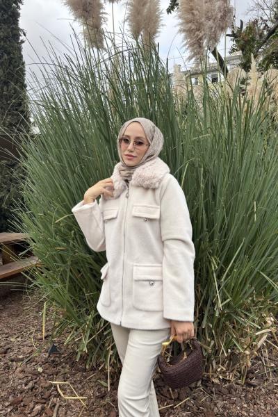 Raen Kürklü Kaşe Bej