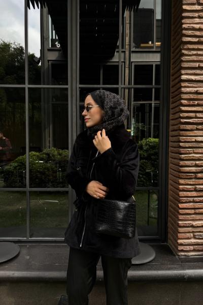 Raen Kürklü Kaşe Siyah