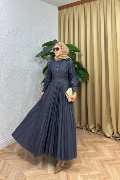 Rarry Kemer Detaylı Manşet Elbise Lacivert