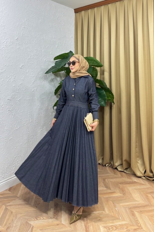 Rarry Kemer Detaylı Manşet Elbise Lacivert