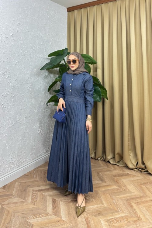 Rarry Kemer Detaylı Manşet Elbise Mavi