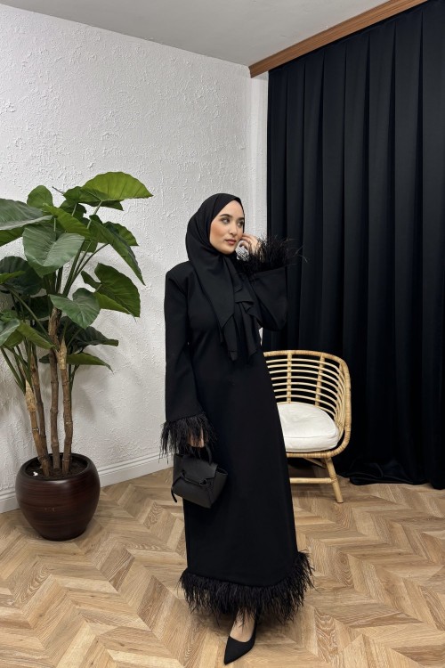 Roly Tüylü Elbise Siyah