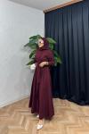 Royal Keten Kemerli Elbise Bordo