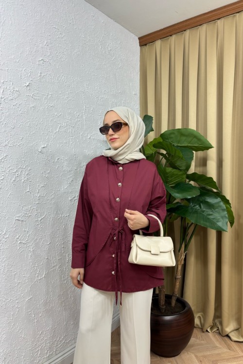 Sayy Önden Bağlamalı Gömlek Bordo