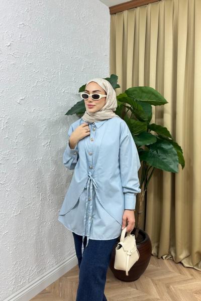 Sayy Önden Bağlamalı Gömlek Bebe Mavisi