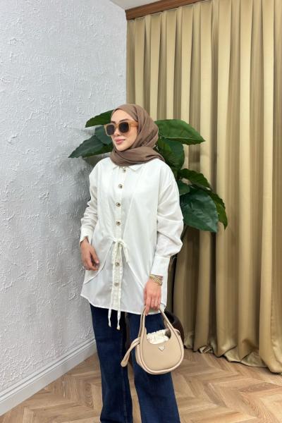 Sayy Önden Bağlamalı Gömlek Beyaz