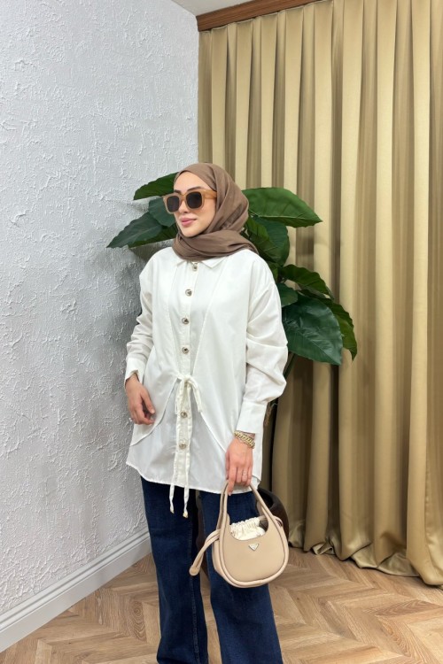 Sayy Önden Bağlamalı Gömlek Beyaz