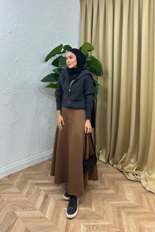 Scuba Kloş Etek Kahverengi