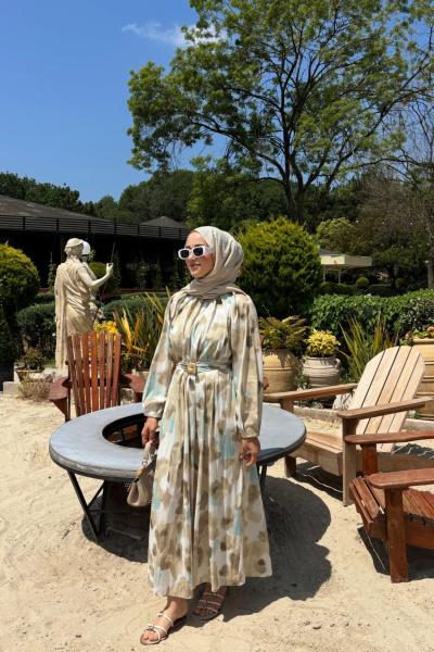 Sedef Tokalı Astarlı Elbise Yeşil