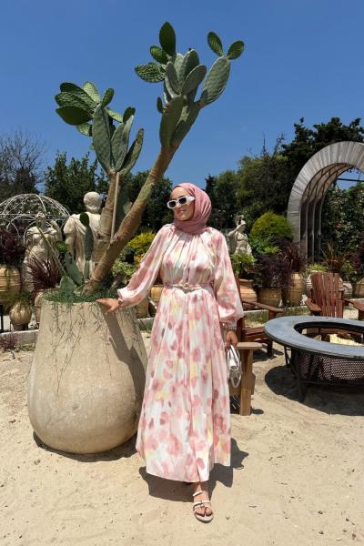 Sedef Tokalı Astarlı Elbise Pudra