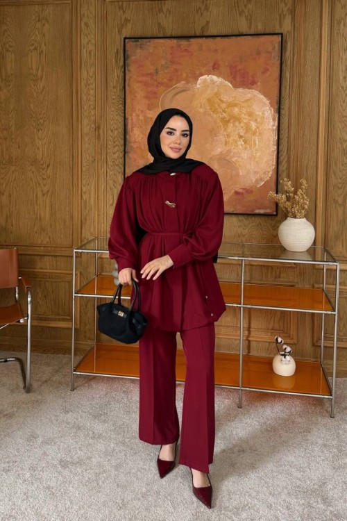 Sendy Balon Gömlek Takım Bordo