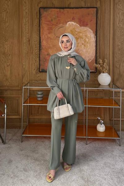 Sendy Balon Gömlek Takım Cagla