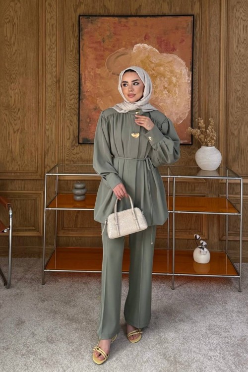 Sendy Balon Gömlek Takım Cagla