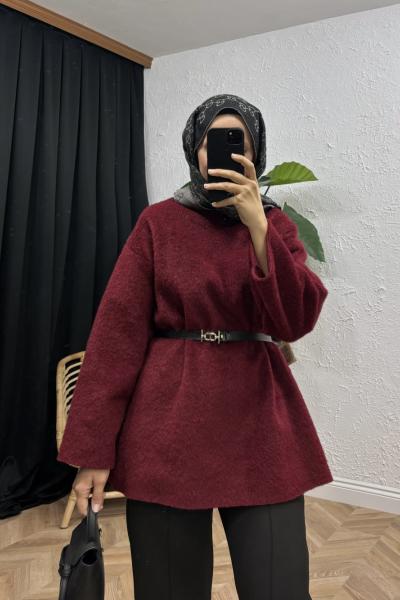 Silent Pamuklu Kazak Bordo