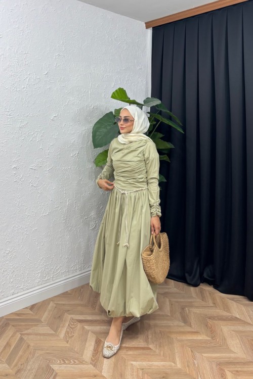 Soiree Balon Elbise Mint Yeşili