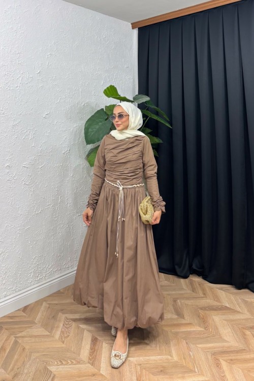 Soiree Balon Elbise Kahverengi