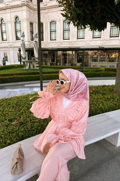 Sole Fırfır Detaylı Pantolon Takım  Pembe