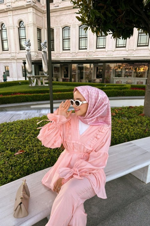 Sole Fırfır Detaylı Pantolon Takım  Pembe