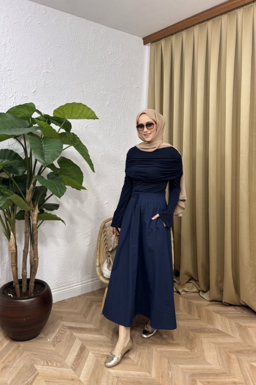 Stax Poplin Etek Lacivert