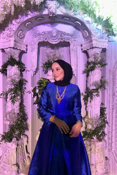 Tafta Jakar Elbise Saks Mavisi