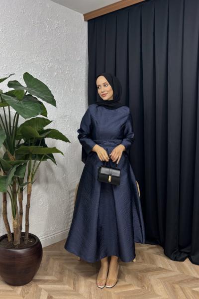 Tafta Jakar Elbise Lacivert