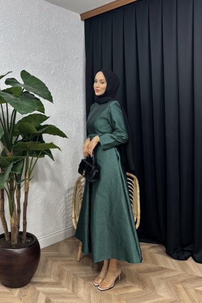 Tafta Jakar Elbise Yeşil