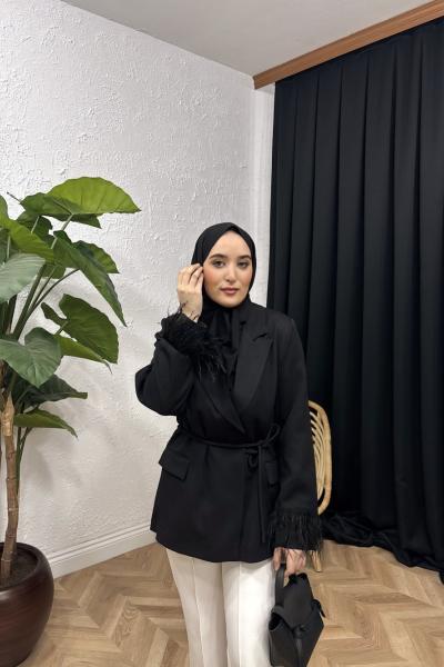 Tüylü Blazer Ceket  Siyah