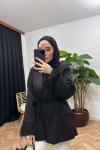 Tüylü Blazer Ceket  Siyah