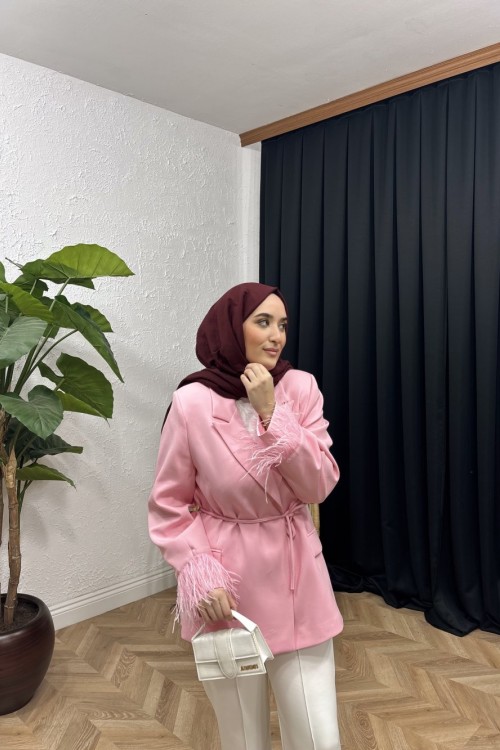 Tüylü Blazer Ceket  Pembe