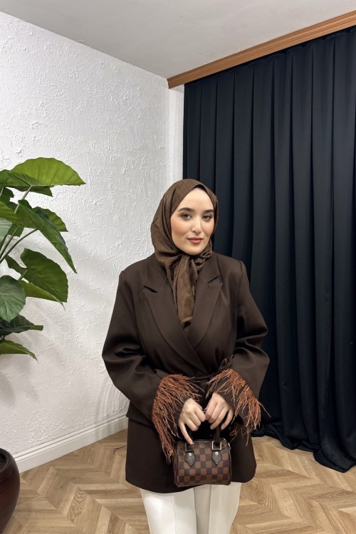 Tüylü Blazer Ceket  Kahverengi