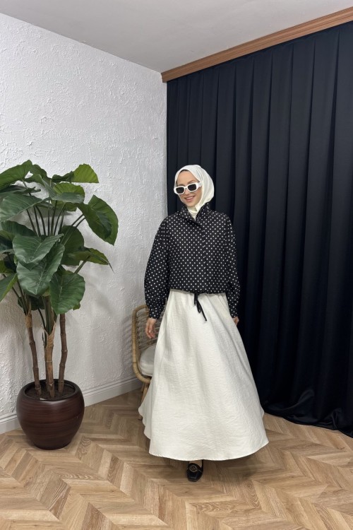 Vante Puantiyeli Etek Takım Siyah