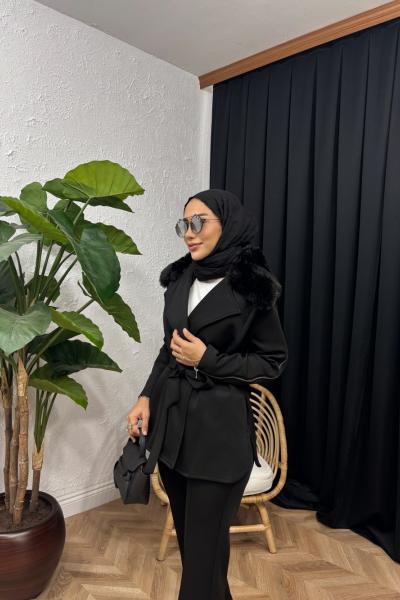 Velisse Kürk Detaylı Pantolon Takım Siyah