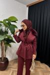 Velisse Kürk Detaylı Pantolon Takım Bordo